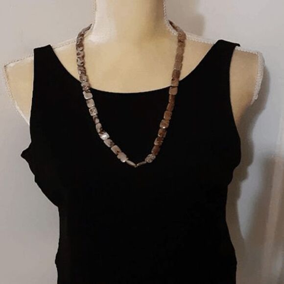 Natural polished stone jasper? beaded necklace 23" no clasp - Picture 2 of 5